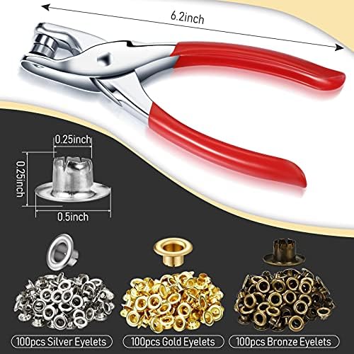 Mudder Grommet Eyelet Plier Tool,Coppery, Gold, Silver,1/4 Inch,Classic