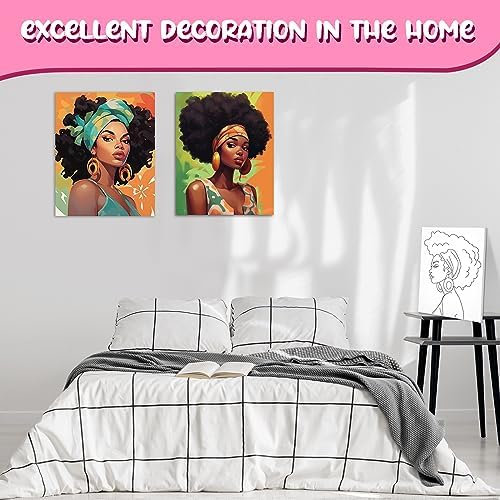 Sherr 20 Pcs Pre Drawn Canvas Afro Queen for Painting for Adults, Vivid