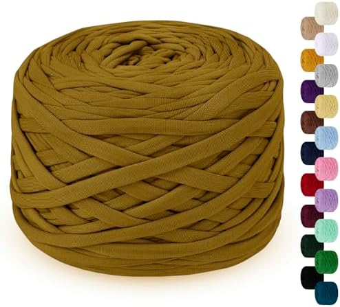 285g T Shirt Yarn for Crocheting 109 Yards Elastic Ribbon Thick Crochet Fabric Knitting T-Shirt Yarn for Crochet Bag, Blanket, Basket, DIY Projects, Home Decor (Light Coffee)