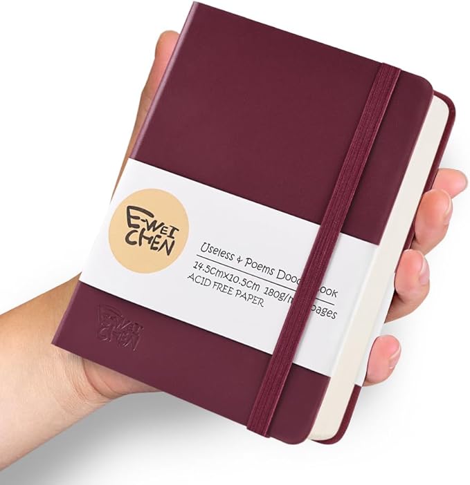 5.7x4.1in Hardcover Blank Sketchbook for Drawing 180gsm 96Pages,Wine Red