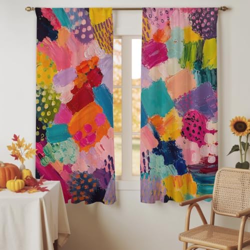 Colorful Art Sheer Curtains 72 Inch Length 2 Panels for Living Room, Geometric Modern Abstract Oil Painting Voile Kitchen Curtain Set, Luxury Privacy Drapes Window Treatment for Bedroom