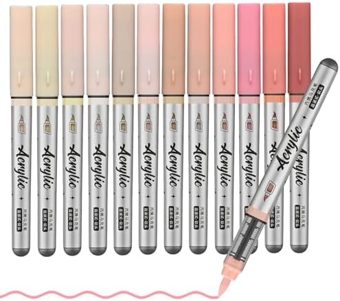 Skin Tone Acrylic Paint Pens,12 Color Paint Pen Markers,Brush Tip Paint Pens for Rock Painting Wood Glass Ceramic Canvas Stone DIY Crafts Making Art Supplies