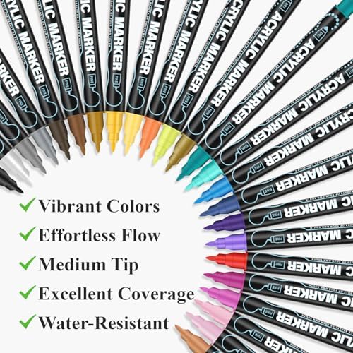 REALZEVA Acrylic Paint Markers, 24 Colors Dual Tip Acrylic Paint Pens for Rock Painting, Fabric, Wood, Canvas, Stone, Glass, Scrapbook, DIY Crafts & Art Supplies - Card Making Supplies. | Dual-Tip Acrylic Paint Pens with Dot & Fine Tips for Fabric, Roc...