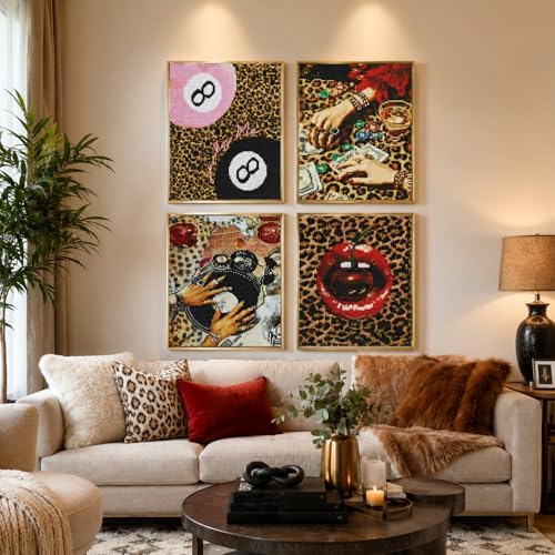 4 Pack Leopard Disco Diamond Art Kits for Adults,Lucky Diamond Painting Kit