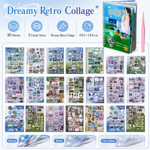 30 Sheets Dreamcore Japanese Sticker Book,Retro Sticker Book,Nature Sceneery Scrapbook Stickers for Journaling,DIY Crafts Decoration