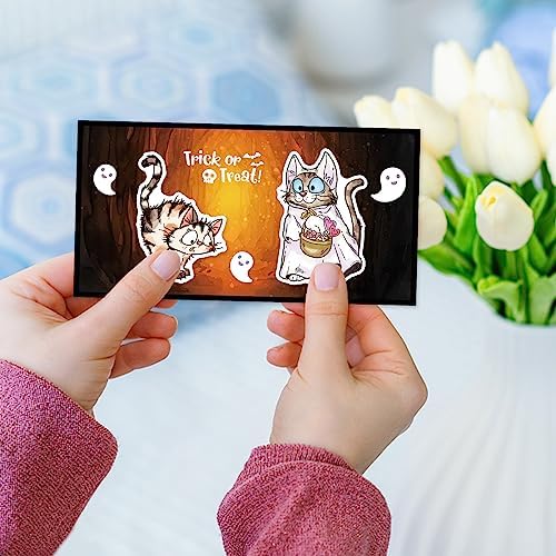 INFUNLY Cat Die and Stamp Set Cat Clear Stamps and Dies for Card Making Ghost Animal Rubber Stamp Black Cat Transparent Silicone Stamps for Crafting Paper Halloween DIY Scrapbooking Decor