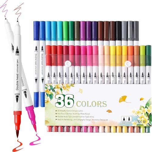 Upanic 36 Art Markers for Adult Coloring Books, Art Supplies, Dual‑Tip