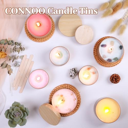 CONNOO 24 Pack - 12pcs 8oz & 12pcs 4oz Champagne Gold Candle Tins with Lids