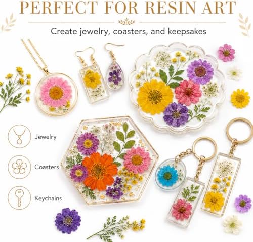 181 pcs Dried Flowers for Resin, Natural Flowers and Leaves Kit with Butterfly Stickers， Vacuum Sealed DIY Pressed Flowers for Jewelry Molds, Candle Soap Making, Scrapbook, Nail Art (Colorful-A)