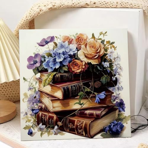 Books Paint by Numbers Kit for Adults Beginner, Paint by Numbers 10x10 Inch | Books Framed Paint by Numbers with Easel, Acrylic Painting by Numbers, DIY Arts and Crafts for Gifts or Home Decor