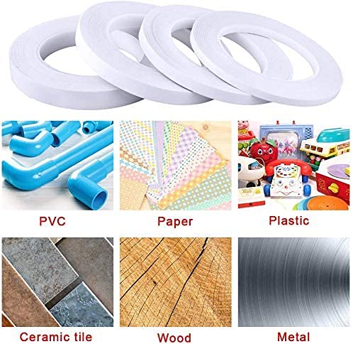 Thin Double Sided Tape for Craft,Card Making,Gift,Scrapbooking and Office School Stationery Supplies,Tear-by-Hand, Paper Backing (4Rolls,1 Inch x 32 Yards Per Roll)