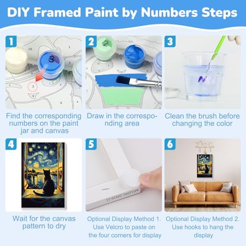 KEYIFA Paint by Numbers for Adults on Framed Canvas - with Wooden Easel, Starry Sky Painting by Number Kit for Beginners, DIY Black Cat Acrylic Paint-by-Number Kits for Home Wall Decor (8x12 inch)