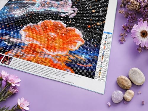 QYLTHRA 5D Full Drill Diamond Painting Kit for Adults & Beginners, DIY Crystal Deer Diamond Art Kit with Fantasy Starry Sky, Golden Flowers & Water Ripples, Home Wall Decor & Gift, 14 x 14 Inches