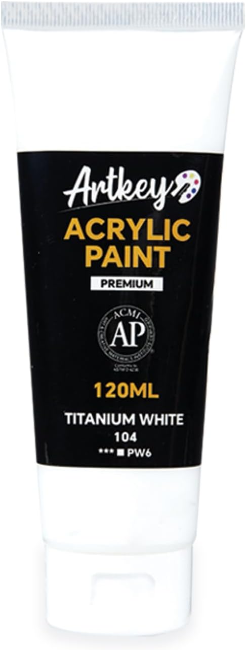 Artkey White Acrylic Paint - Titanium White (120 ml/4.06 oz) Tubes, Rich Pigments, Professional Artists Acrylic Paints - Art Supplies for Canvas Wood Rock Clay Fabric Ceramics Art Crafts Painting