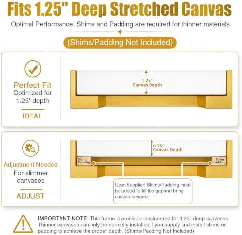 Canvas Floater Frame for 1”–1.25”Deep Gallery Wrapped Canvas, Wood-Look Floating Frame Wall Artwork for Oil Paintings, Gallery Bedroom, Living Room, Studio, Made in USA (Champagne Gold,16x30)