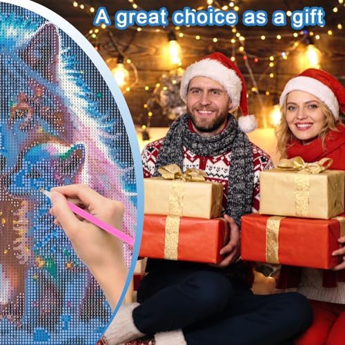 MVVMTOP Diamond Painting Kit for Adults 5D DIY Snow Wolf Full Drill Round Diamond Art Kits for Beginners Crystal Rhinestone Embroidery Painting Home Wall Decor Gift