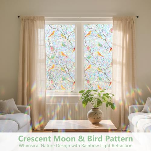 Kromapolis Window Privacy Film, Stained Glass Rainbow Bird, 29.5″ x 78.7″