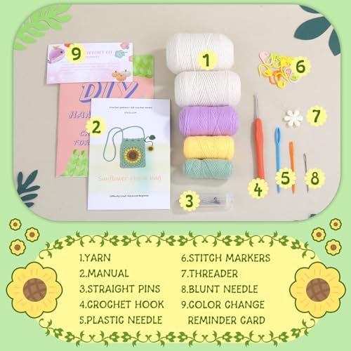Pnytty Crochet Kit for Beginners, Phone Bag Crochet Starters Kit for Adults