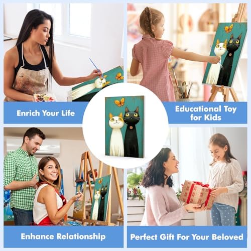 Bowetile Framed Paint by Numbers Cat Kit for Adults, Adults' Paint-by-Number Kits on Canvas, Painting by Numbers Kitten, Acrylic Number Painting Gifts for Home Wall Decor, 8x12in
