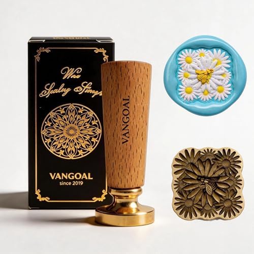 VANGOAL Wax Seal Stamp, Floral Series, 3D Embossed Brass Stamp Head with Wooden Handle, Vintage Sealing Kit for Wedding Invitations, Envelopes, Gift Wrapping, Letters and Crafts (Bee&Chamomile)