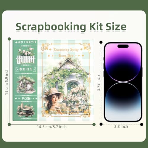 Haruno Theme Sticker Scrapbooking Supplies for Junk Journal, 50 Sheets Washi Stickers - Vintage Journaling Stickers