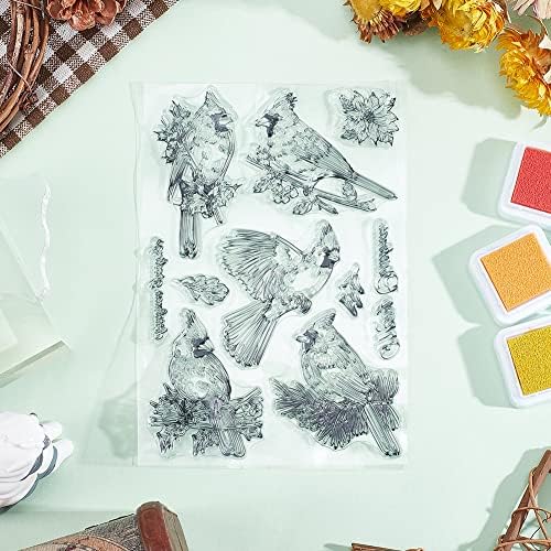 GLOBLELAND Christmas Cardinal Clear Stamp Christmas Transparent Stamp Winter Birds Silicone Stamps for DIY Scrapbook Journal Card Making