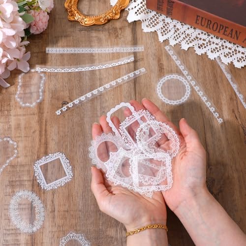 240PCS Lace Scrapbooking Stickers - Vintage Waterproof Scrapbook Supplies for Wedding, Transparent Stickers for Frame Journaling Album Embellishments, DIY Craft & Card Making Supplies