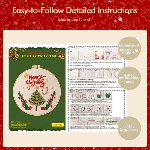 wtisan Christmas Embroidery Kit, Cross Stitch Kits for Beginners, Needlepoint with All Tools & Instructions, Stamped Hand Embroidery Starter Kit for Holiday Crafts & Xmas Home Decor, W18