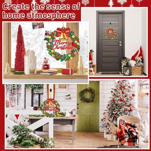 Paintable Christmas Ornaments 3 Sets, Wooden Ornaments to Paint, Unfinished Merry Christmas Wreaths Wood Crafts for Painting, Wood Cutouts DIY Xmas Ornament for Front Door Decor