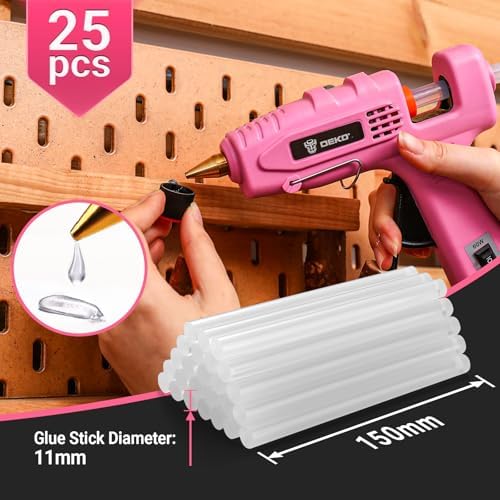 Hot Glue Gun Full Size: DEKOPRO 60/100Watt Dual Temp Hot Glue Gun Kit with 25 Glue Sticks, Organize Storage Case, Heavy Duty Heat Glue Gun Tool Set for Home Repair, Art & Crafts, DIY Pink