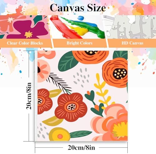 eimivrc 4 Pack Paint by Numbers Kit for Adults Framed,Flowers Paint by Numbers for Adults Beginner,DIY Acrylic Oil Painting for Home Wall Decor(8x8inch)