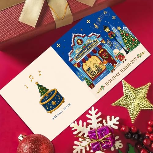 BAYUNOE 6Pcs Christmas Diamond Art Painting Greeting Card Kit with Envelope