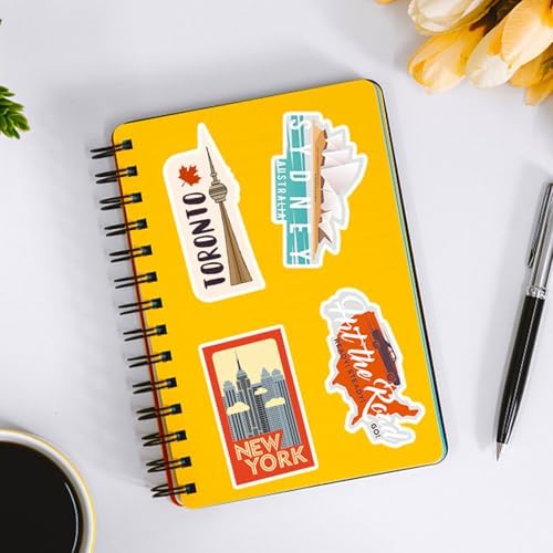 DothRayan 100Pcs World Travel Stickers Pack, Vacation Sticker Famous City Landmark Waterproof Vinyl Travel Luggage Stickers for Water Bottle Laptop Scrapbooking, Aesthetic Vintage Tourism Decals
