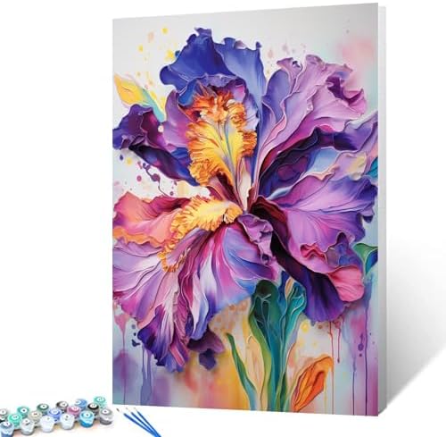 Aihonmin Iris Flower Paint by Number for Adult and Kids Beginner,Floral Canvas Oil Painting Kit Digital Painting,Modern Style Watercolor Home Decoration,(Without Frame