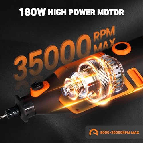 HARDELL 180W Corded Rotary Tool Kit, 8000-35000 RPM 61 Accessories for DIY | Powerful 180W Rotary Tool Kit for Cutting, Sanding, Grinding, Polishing, Engraving & Drilling