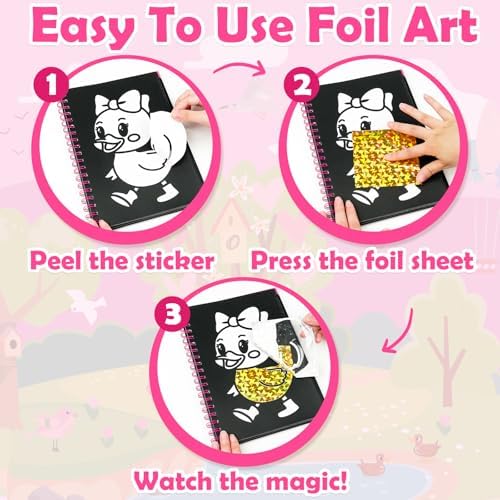 FUNNYB&G Foil Art Craft Kit for Kids, Sparkly Birthday Gift Toy for Girls | No Mess, Kids Ages 4-10 Create Sparkling Artwork, A Creative Gift for Birthdays, Holidays, Travel Activities,Screen-Free Fun