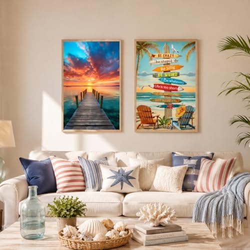 Acelii 12 Pack Summer Beach 5D Diamond Painting Kits, Full Drill Ocean Theme 5D Diamond Art Kits for Adults, Colorful Coastal gem Art Kits, Art Painting Set for Beach Home Wall Decor 9.8x13.8 Inch
