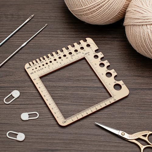 Wooden Knitting Gauge Measuring Tool, Knitting Needle Sizer Ruler Gadgets Wooden Measuring Tool Notions Multi-Size Holes Knitter Gifts for Needles for Spinners Yarn Art Sewing Crochet Accessories