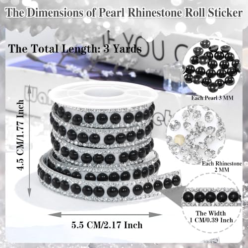 Black Crystal Rhinestone Ribbon Sticky Pearl Diamond Tape Sticker