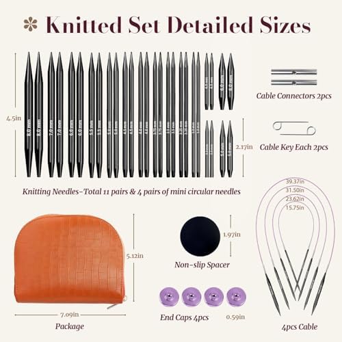 Yarniss 15 Pairs Interchangeable Circular Knitting Needle Combo with Case