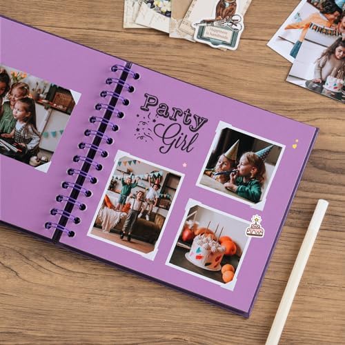 potricher 7 x 7 Inch Small DIY Scrapbook Photo Album 40 Pages, Purple | Thick Kraft Paper Scrap Book Photo Albums, Memory Book for Wedding, Anniversary, Baby, Family, Travel, DIY Projects