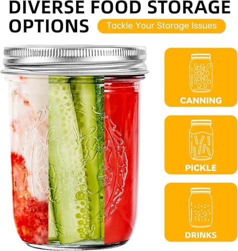 Miuyhji 16 oz Wide Mouth Glass Mason Jars with Lids, 12 Pack for Canning