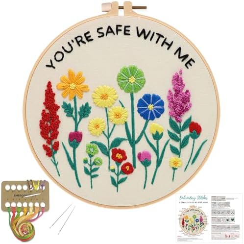 Louise Maelys Embroidery Kit for Beginners, Wildflower Quote DIY Decor