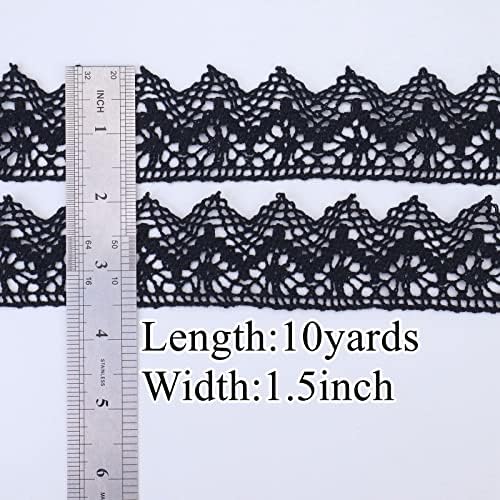 Black Lace Ribbon 10 Yards Crochet Lace Trim Cotton Sewing for Crafts, Gift Package Wrapping, Bridal Wedding Decoration, Scrapbooking Supplies