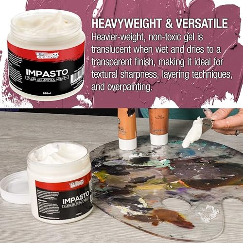 U.S. Art Supply Impasto Clear Acrylic Gel Medium (500ml Tub)