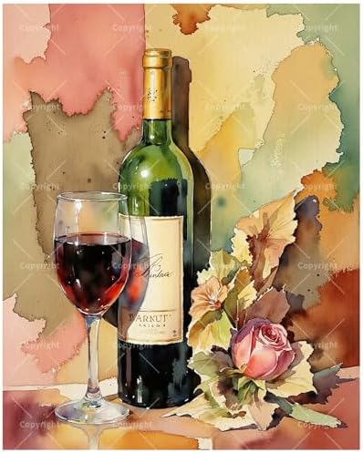 Wine and Flower Art Paint by Numbers Kit for Adults - DIY Wine Bottle and Colorful Glass Painting on Canvas 16x20 Inches,Acrylic Paint Set,Suitable for Beginners,Art for Home Decoration/Gift