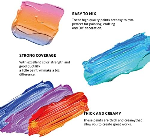 Acrylic Paint Set 24 Colors Craft Paints in Tubes with 10 Art Brushes Rich Pigment for Artists Beginners Painting on Canvas Wood Fabric Crafts, 36ml/Tube