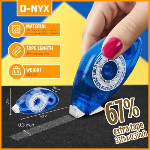 D-NYX 6 Pack Double Sided Tape Roller, Scrapbook Supplies, Double-Sided Adhesive Tape Runner for Scrapbooking, Glue Tape Roller for Crafts, School Office Journaling Supplies