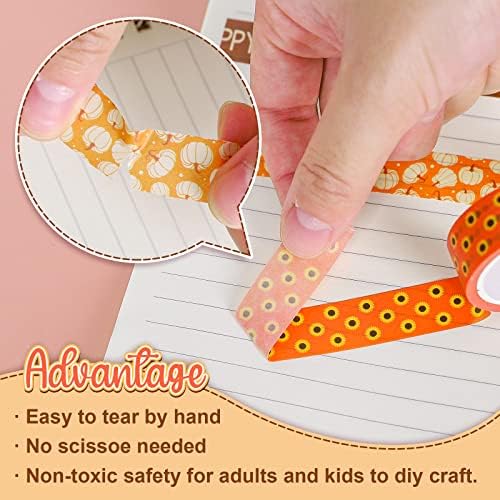 Whaline 12 Rolls Fall Thanksgiving Washi Tapes Assorted Autumn Pattern Decorative Tapes Pumpkin Turkey Dots Masking Tape for Fall Thanksgiving Scrapbook Journal DIY Craft Gift Wrapping, 0.6Inch