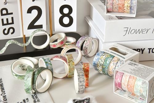 Flowers Washi Tape Set 60 Rolls Floral Patterns Decorative Skinny Blooms Masking Tapes for Arts, DIY Crafts, Journals, Planners, Scrapbook, Wrapping (Spring)